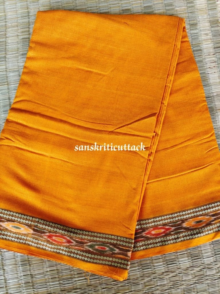 Handwoven Yellow Sambalpuri Border Ikat Cotton Fabric