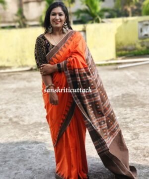 Orange Soil Brown Handwoven Cotton Kotpad Saree β Earthy Elegance & Tribal Heritage