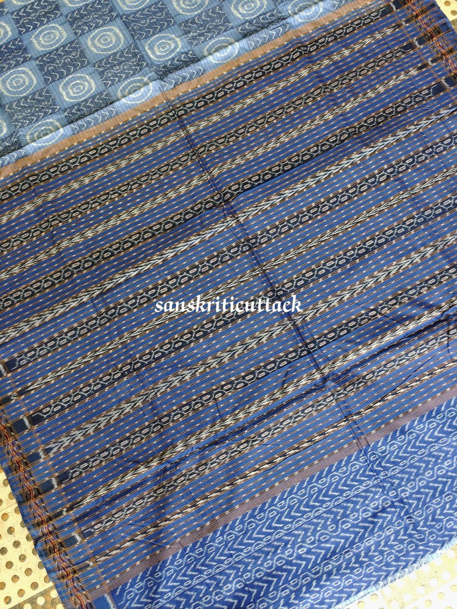 Contemporary Blue Ikat Handwoven Sambalpuri Cotton Saree