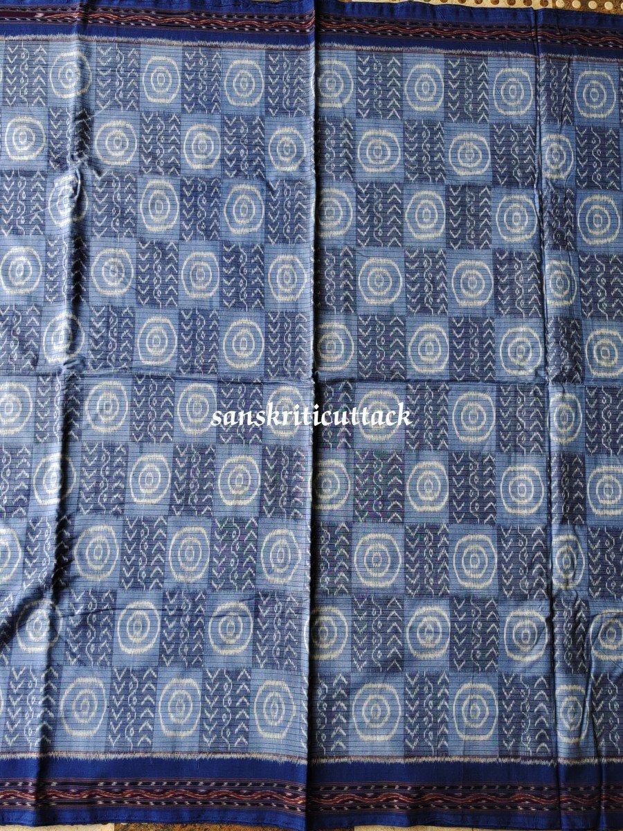 Contemporary Blue Ikat Handwoven Sambalpuri Cotton Saree - Image 4
