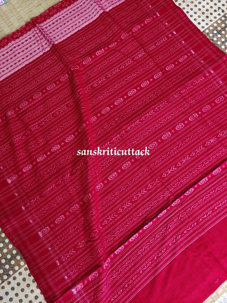 Red - Rangoli Sambalpuri Ikat Cotton Blouse Piece