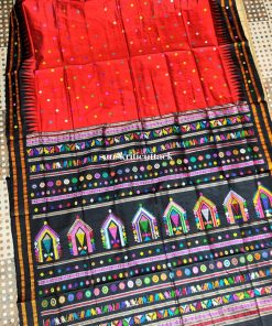 Red Black Handloom Dolabedi Silk Saree
