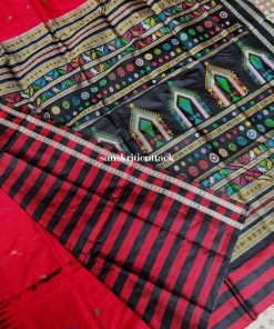 Red Black Handloom Dolabedi Silk Saree