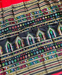 Red Black Handloom Dolabedi Silk Saree