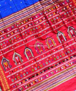Ink Blue Brick Red Handloom Dolabedi Silk Saree