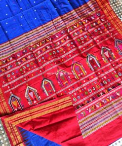 Ink Blue and Brick Red Silk Saree