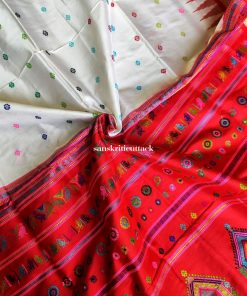 Elegant Silk Saree with Red Accents