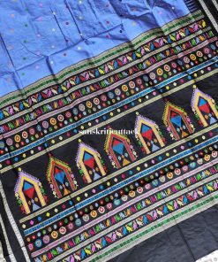 Shop our Cerulean Blue and Black Handloom Dolabedi Silk Saree