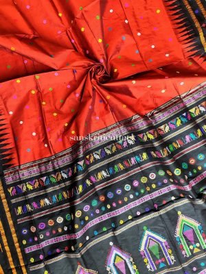 Shop our Red Black Handloom Dolabedi Silk Saree Today!