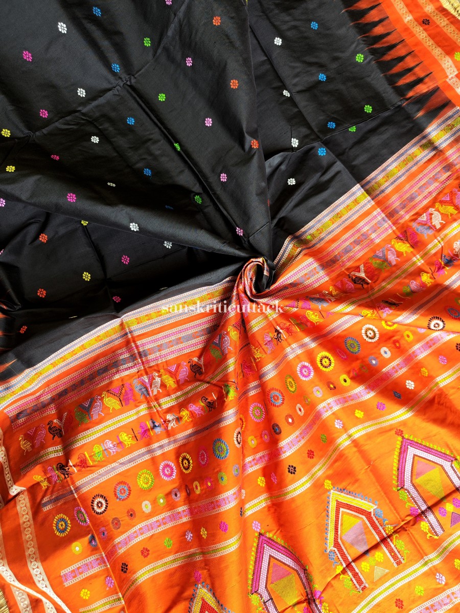 Black Burnt Orange Dolabedi Saree