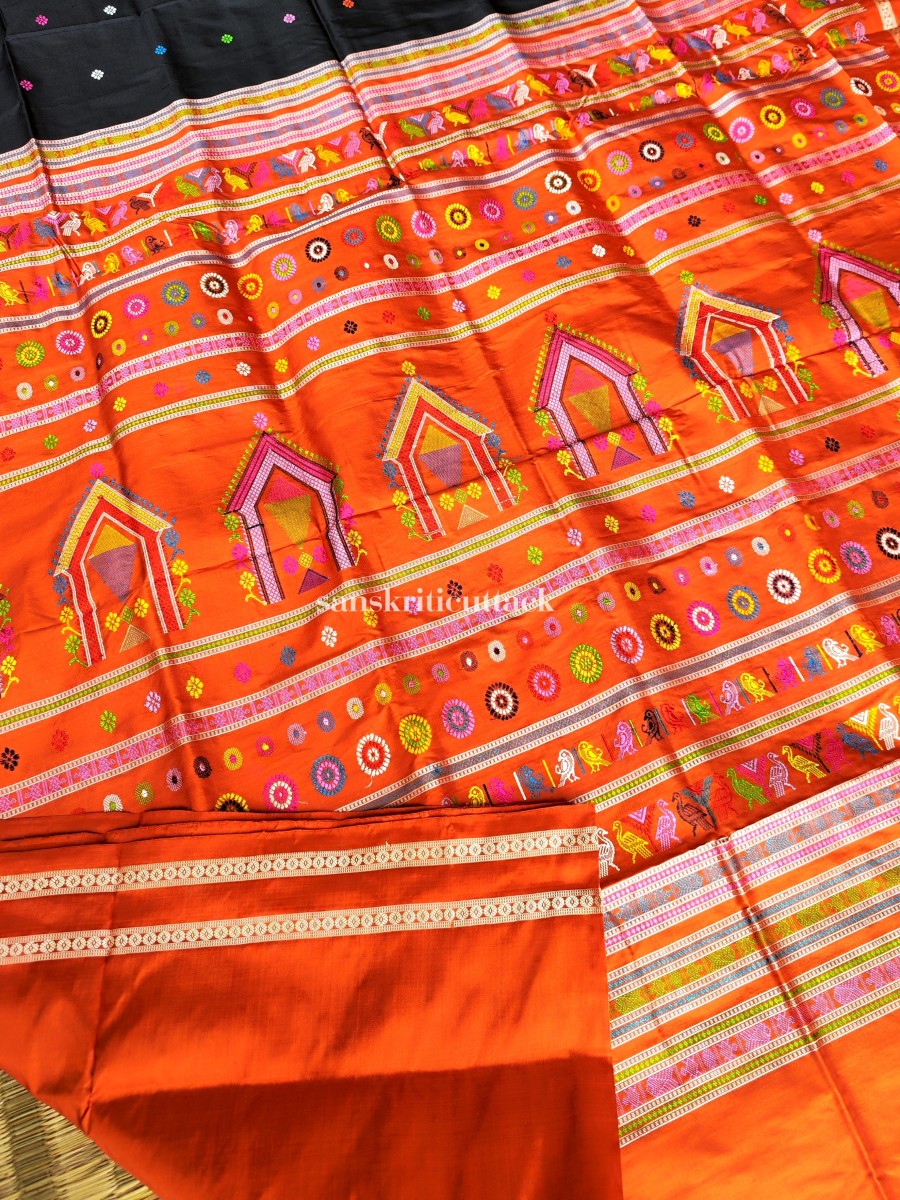 Black Burnt Orange Silk Saree