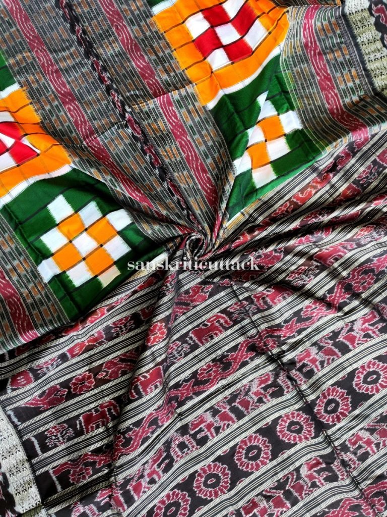 Sunset Yellow Green Bichitrapuri Silk Pasapalli Saree