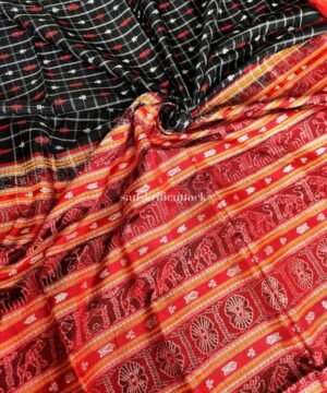 Black Maroon Hazarbuti Phoda Kumbha Silk Sambalpuri Saree