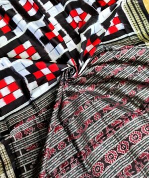 White Red Big Checks Ikat Handloom Sambalpuri Pasapali Silk Saree