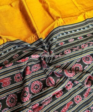 Gopalpur Golden Blue Gicha Ikat Tussar Silk Saree