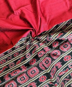 Gopalpur Maroon Beige Gicha Ikat Tussar Silk Saree