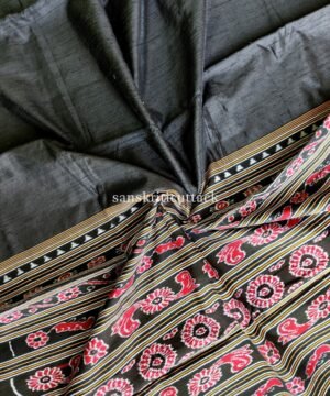 Gopalpur Black Gicha Tussar Silk Saree
