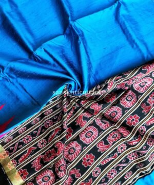 Gopalpur Copper Sulphate Gicha Ikat Tussar Silk Saree
