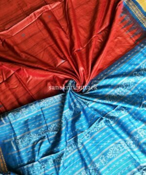 Maroon SkyBlue Handspun Gopalpur Tussar Silk Saree
