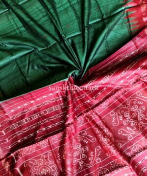 Dark Green Maroon Handspun Gopalpur Tussar Silk Saree
