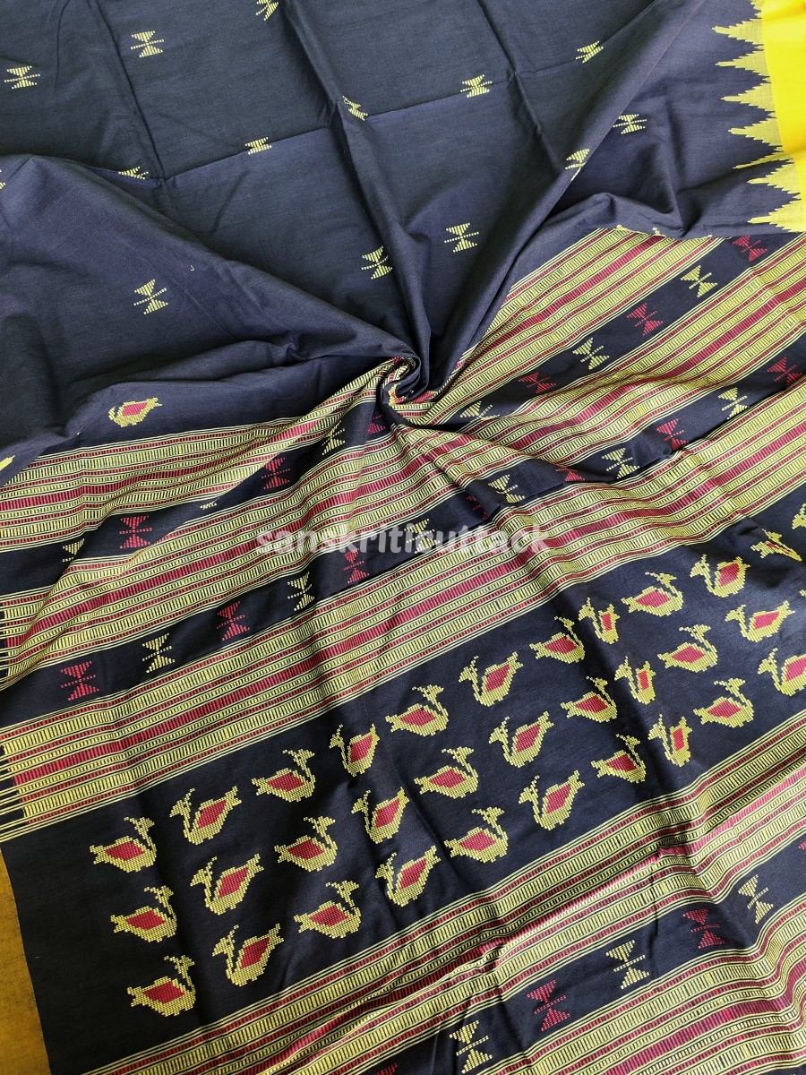 Black Ducks in a Row Cotton Kotpad Saree Sanskriti Cuttack