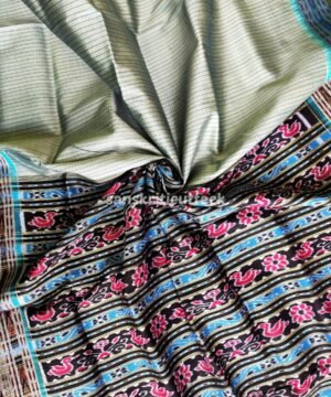 Grey Black Ikat Sachipar Khandua Silk Handloom Saree