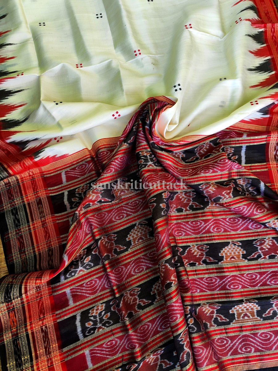 Photo_1668955811389 Off-White Black Red Handloom Temple Border Khandua Silk Saree