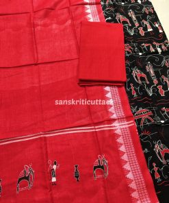 Black Sambalpuri Handloom ikat cotton embroidery suit material