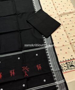 Off White Black Nuapatna Embroidery Handloom Cotton 3PC Suit Material Set