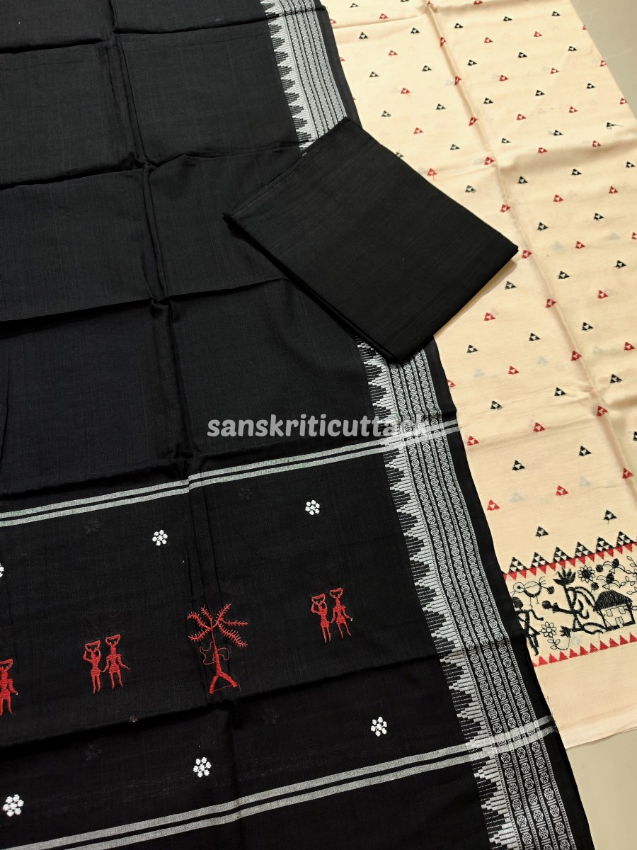 Photo_1670729233731 Off White Black Nuapatna Embroidery Handloom Cotton 3PC Suit Material Set