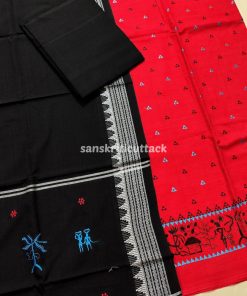 red Sambalpuri Handloom ikat cotton embroidery suit material