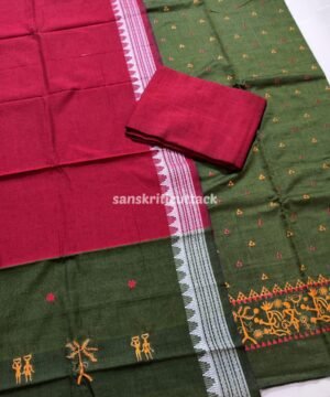 Green Sambalpuri Handloom ikat cotton embroidery suit material