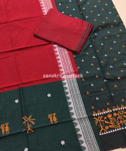 Green Sambalpuri Handloom ikat cotton embroidery suit material
