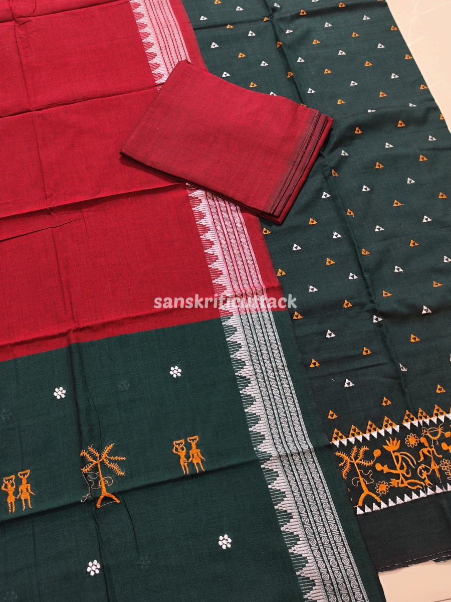 Photo_1670729274204 Green Sambalpuri Handloom ikat cotton embroidery suit material