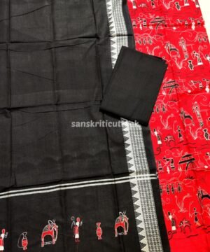 red Sambalpuri Handloom ikat cotton embroidery suit material