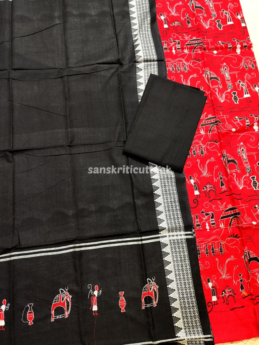 Photo_1670783598893 red Sambalpuri Handloom ikat cotton embroidery suit material