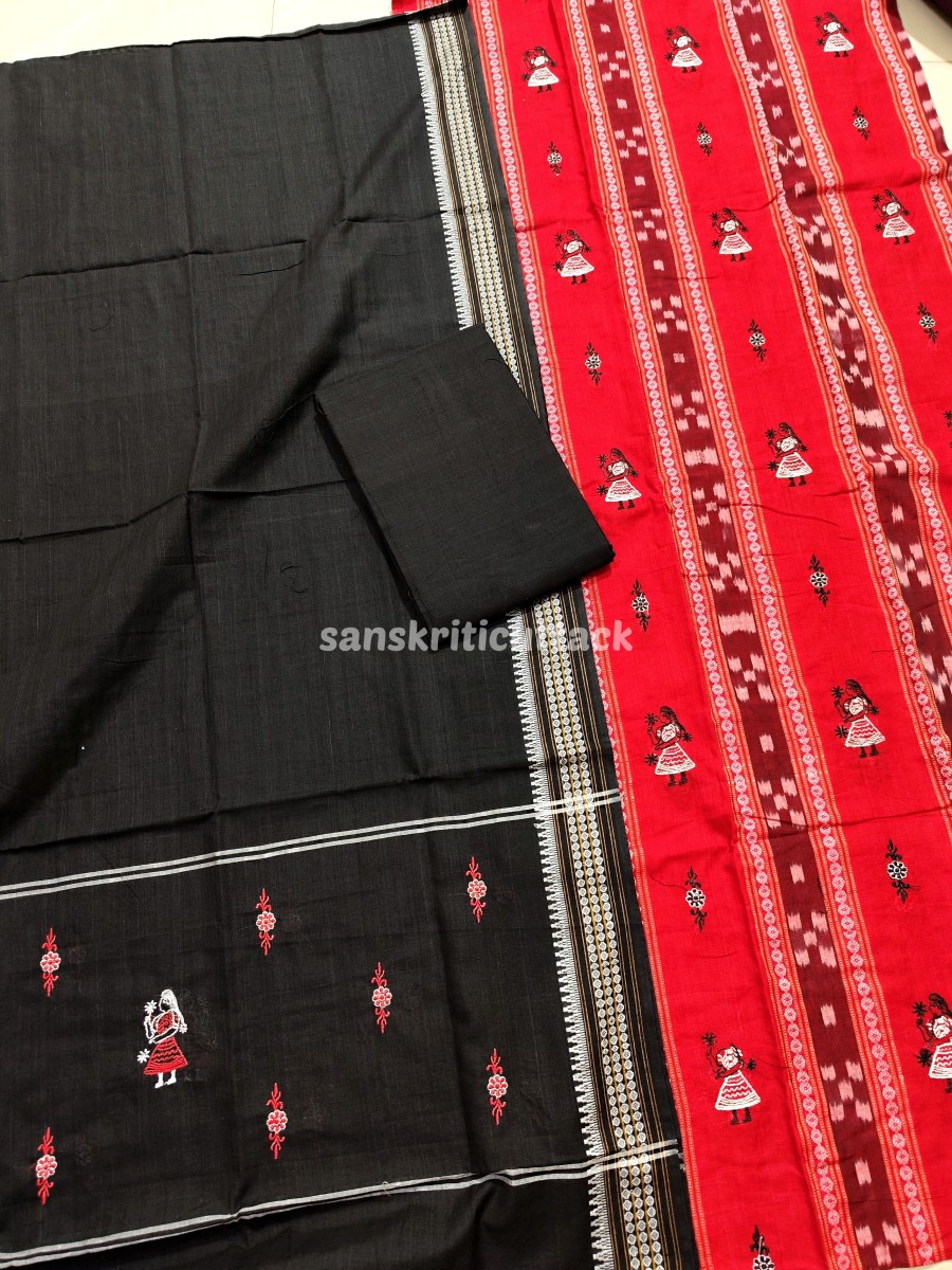 Photo_1670824162472 Red Sambalpuri Handloom ikat cotton embroidery suit material