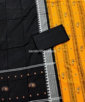 Yellow Sambalpuri Handloom ikat cotton embroidery suit material