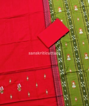 Green Sambalpuri Handloom ikat cotton embroidery suit material