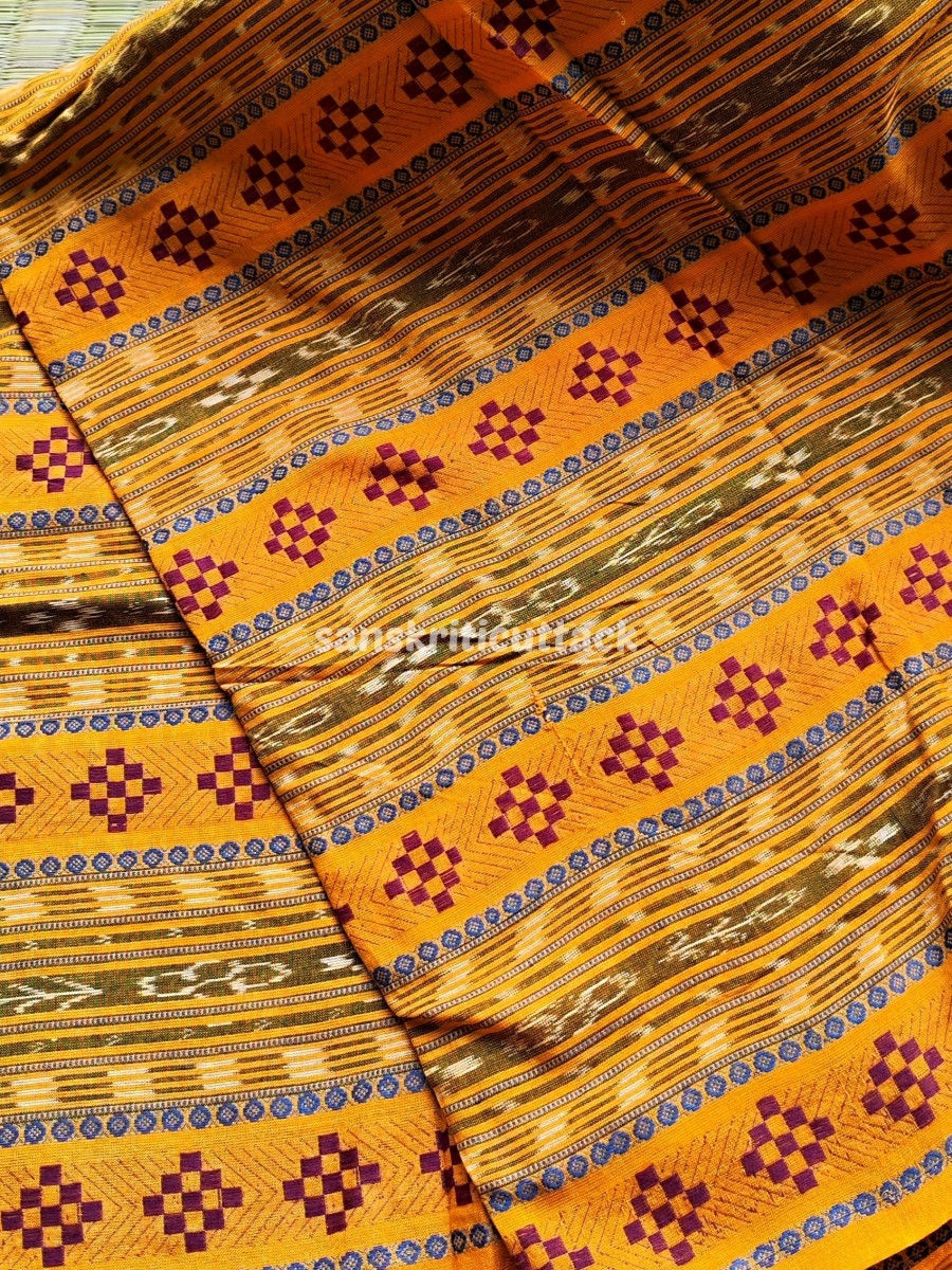Handloom Yellow Ikat Pasapalli Cotton Fabric Sanskriti Cuttack