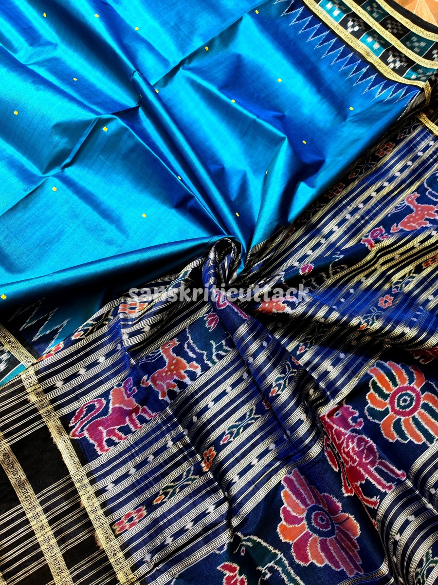 Sky Blue Pasapalli Border Khandua Silk Saree without Blouse