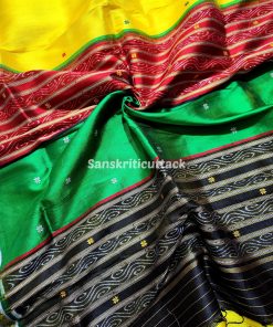 Chartreuse Yellow Sambalpuri Ikat Kathiphera Silk Saree