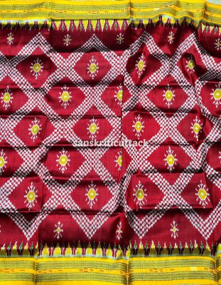 Red and Yellow Taraballi Handloom Khandua Silk Saree