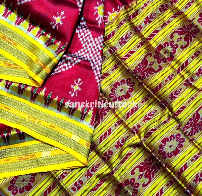 Red and Yellow Taraballi Handloom Khandua Silk Saree