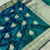 Handwoven Peacock Dual Tone Katan Silk Banarasi Saree with Red Resham Meenakari Couple Bird Motifs