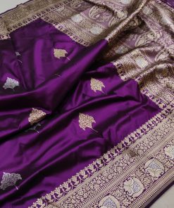 Purple katan silk handwoven Banarasi saree