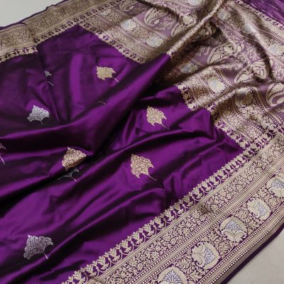 Purple katan silk handwoven Banarasi saree