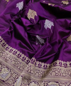 Purple katan silk handwoven Banarasi saree
