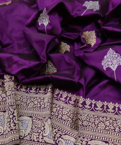 Purple katan silk handwoven Banarasi saree