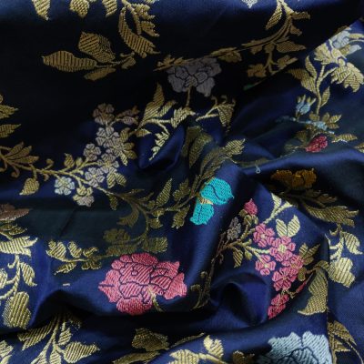 Blue Pure Katan Silk Handwoven Jangla Banarasi Saree